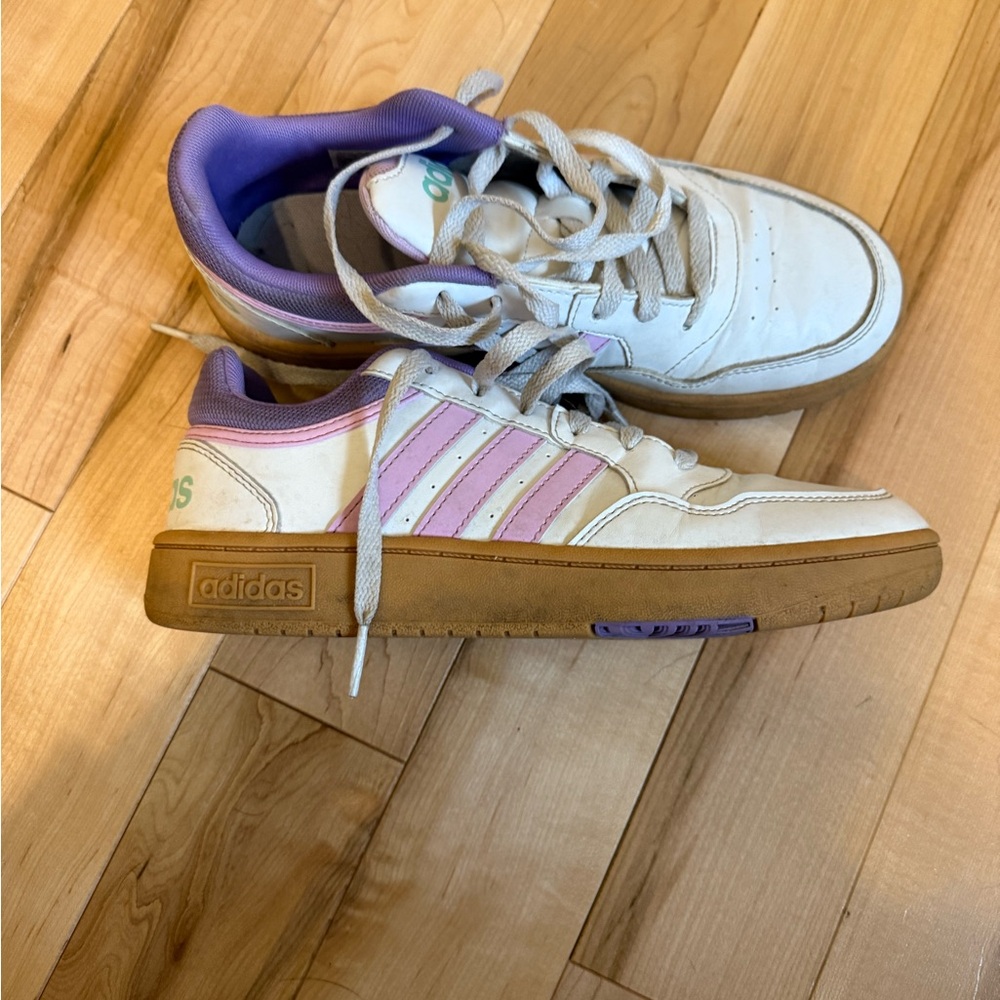 Adidas White Sneakers with Pink and Purple Accents